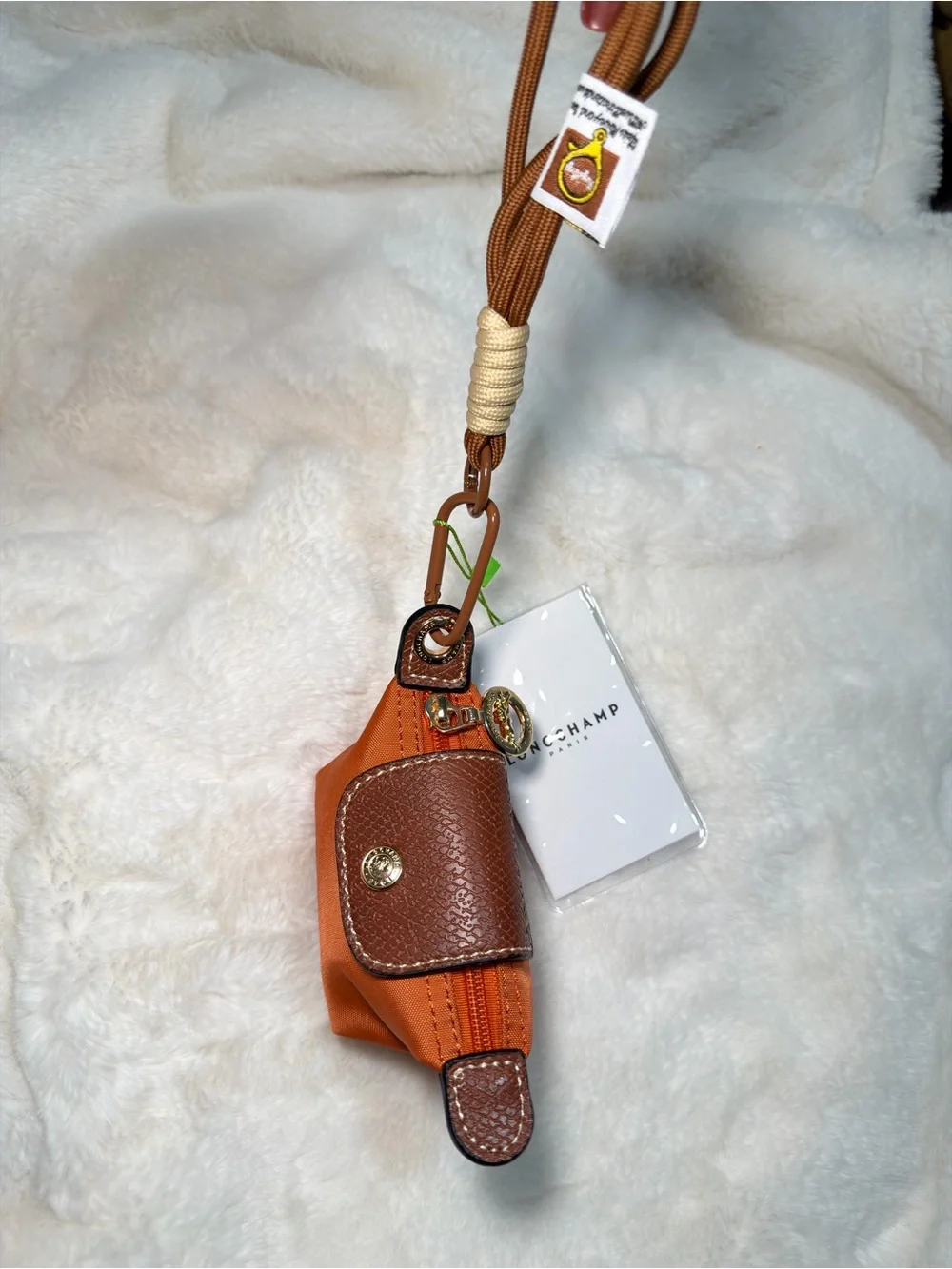 Orange Nylon Wristlet with Brown Leather Trim